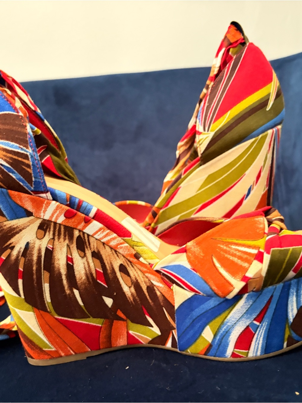 BAMBOO Red Multi Strappy Platform Wedge Heels - Picture 7 of 10